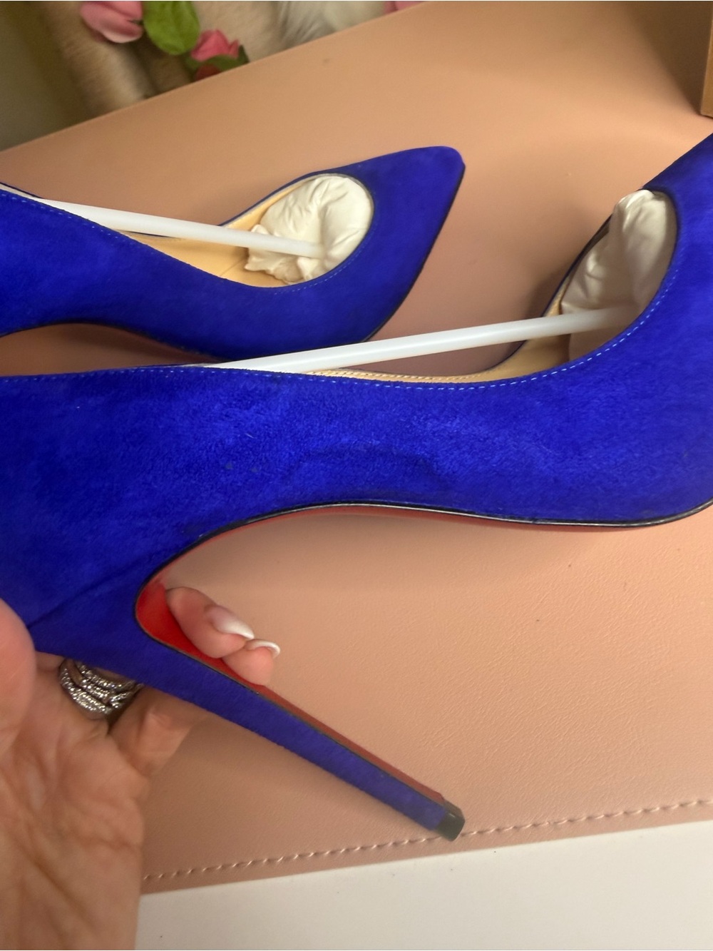 Christian Louboutin Pigalle Follies 100 Elixir Blue Suede Pump Heels 37.5 Box - Picture 10 of 15